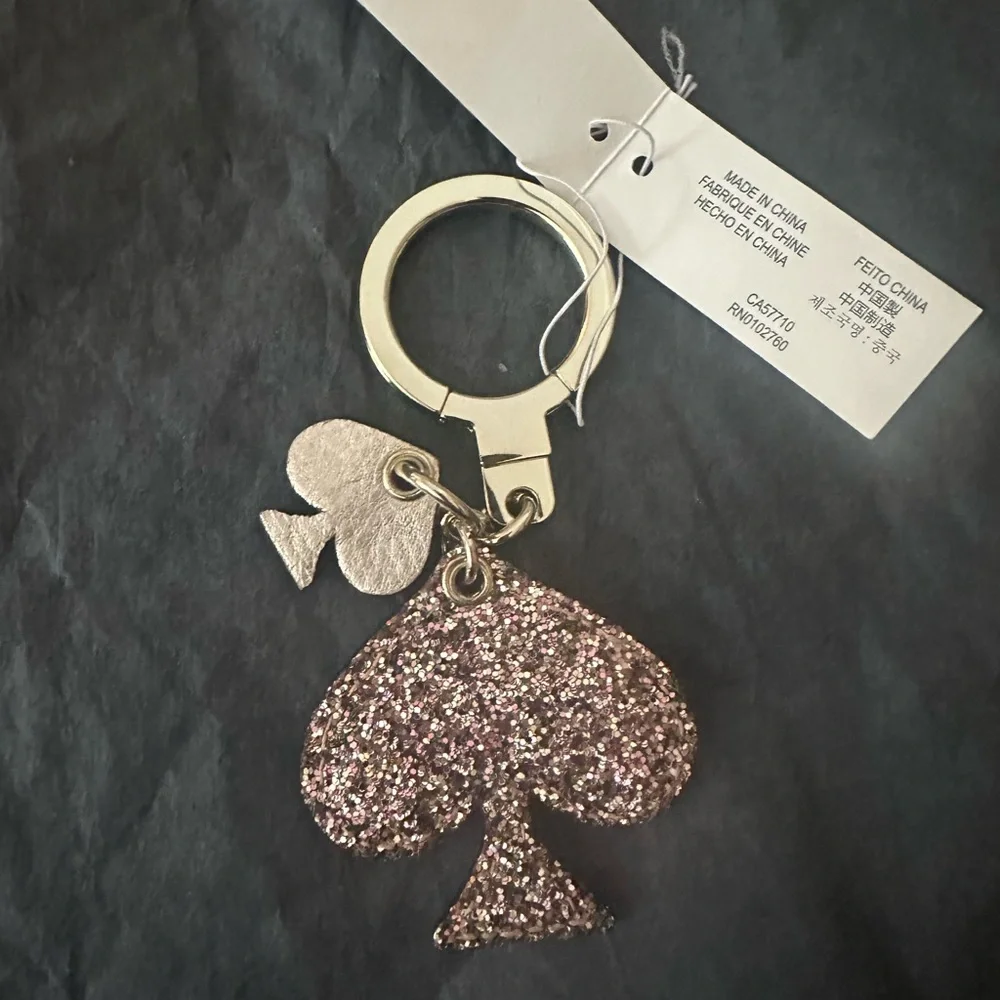 Kate Spade Glitter Rose Gold Spade Keychain &‎ Bag Charm New